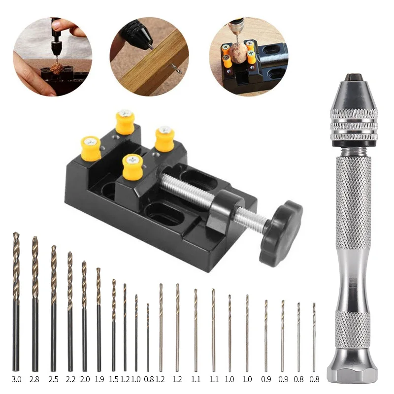 

Mini Micro Aluminum Hand Drill With Keyless Chuck HSS Twist Drill Bit Woodworking Drilling Rotary Tools Hand Drill Manual