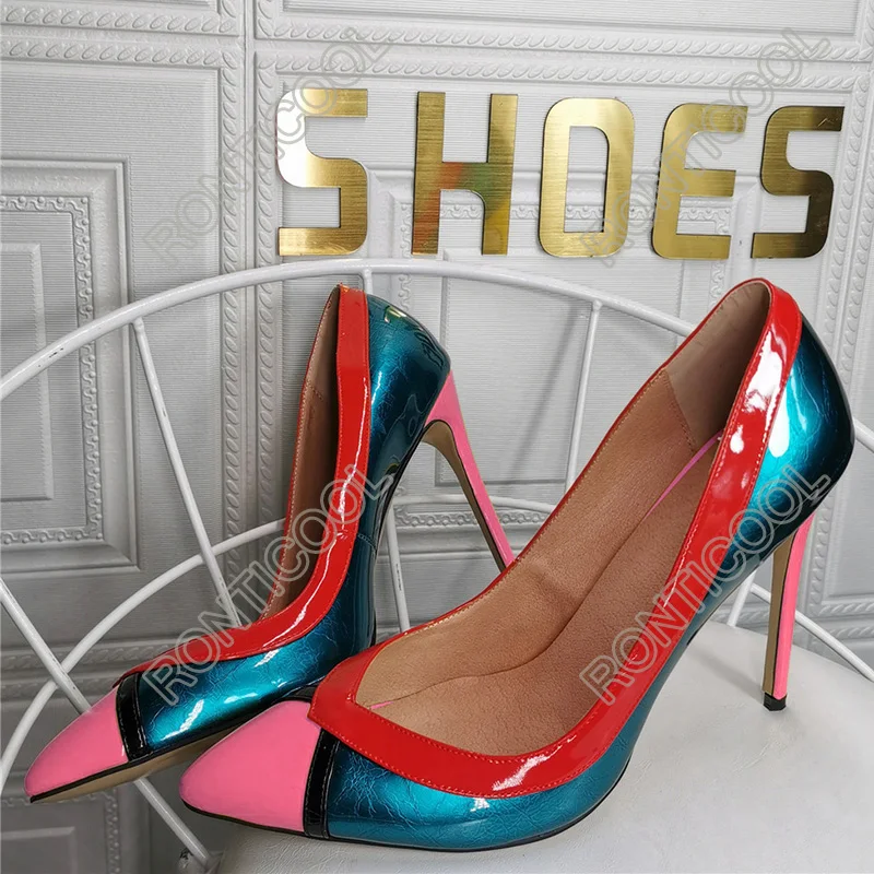 Ronticool цветные женские весенние блестящие туфли-лодочки ручной работы на шпильке