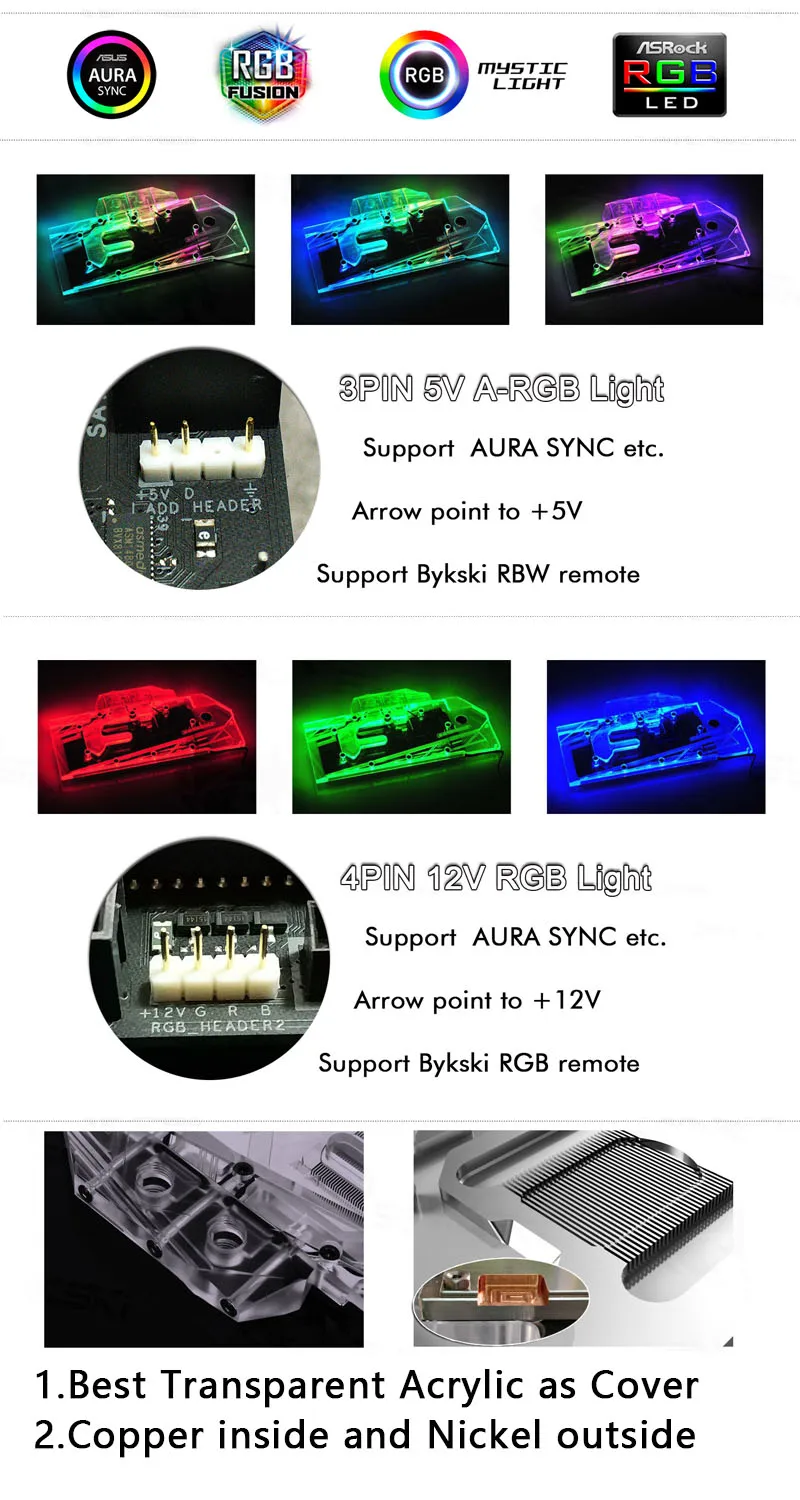 

BYKSKI Full Cover Graphics Card Block use for ZOTAC GTX1070TI-MINI-8G/GPU Copper Radiator Block /RGB RBG Light to AURA 4PIN 12V