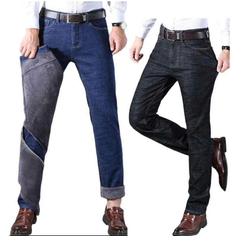 Men's Jeans Thickened  Straight-Leg Jeans Stretch Loose Trousers Men Denim Pants Size 28-40