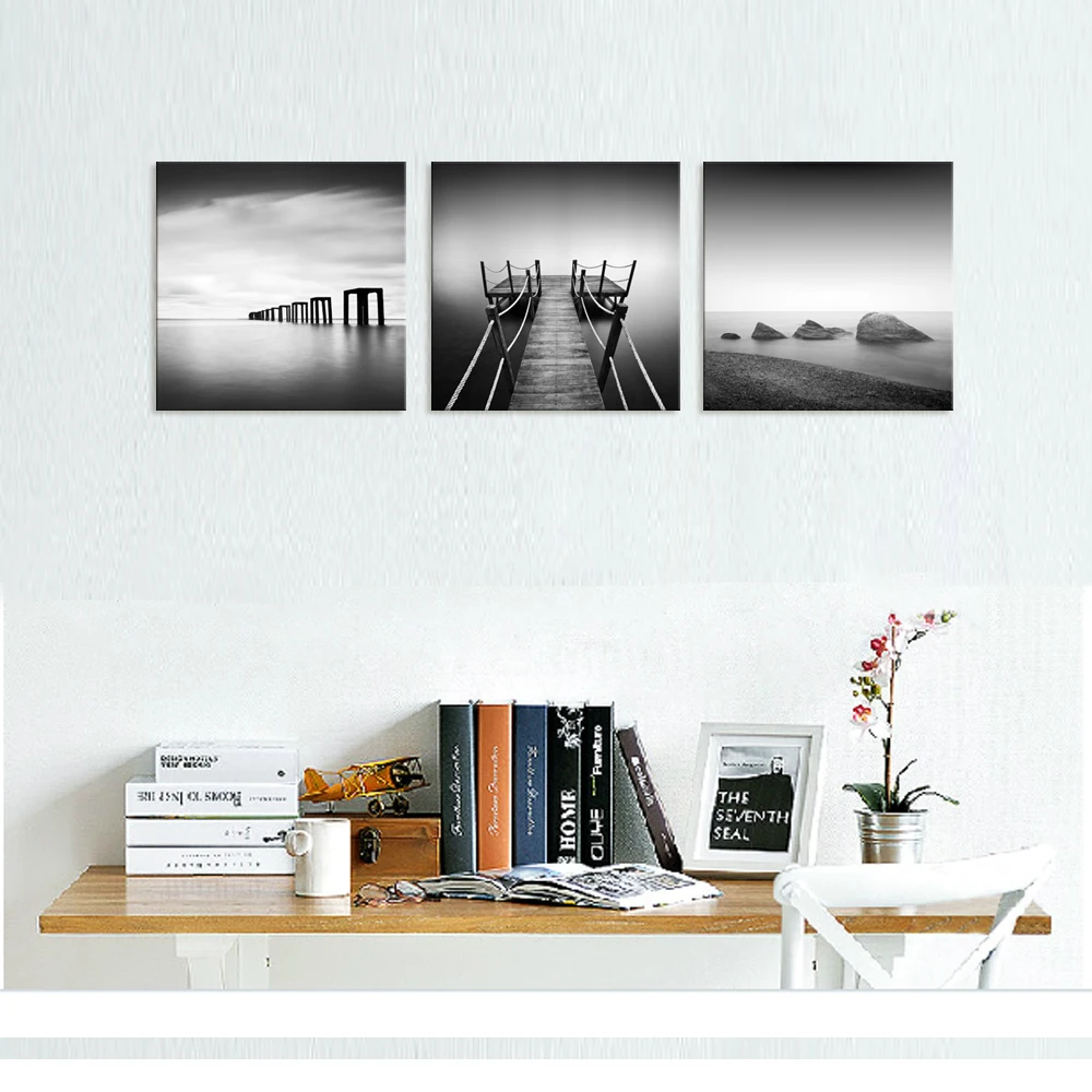 Визуальный художественный декор черный и белый морской холст настенная живопись