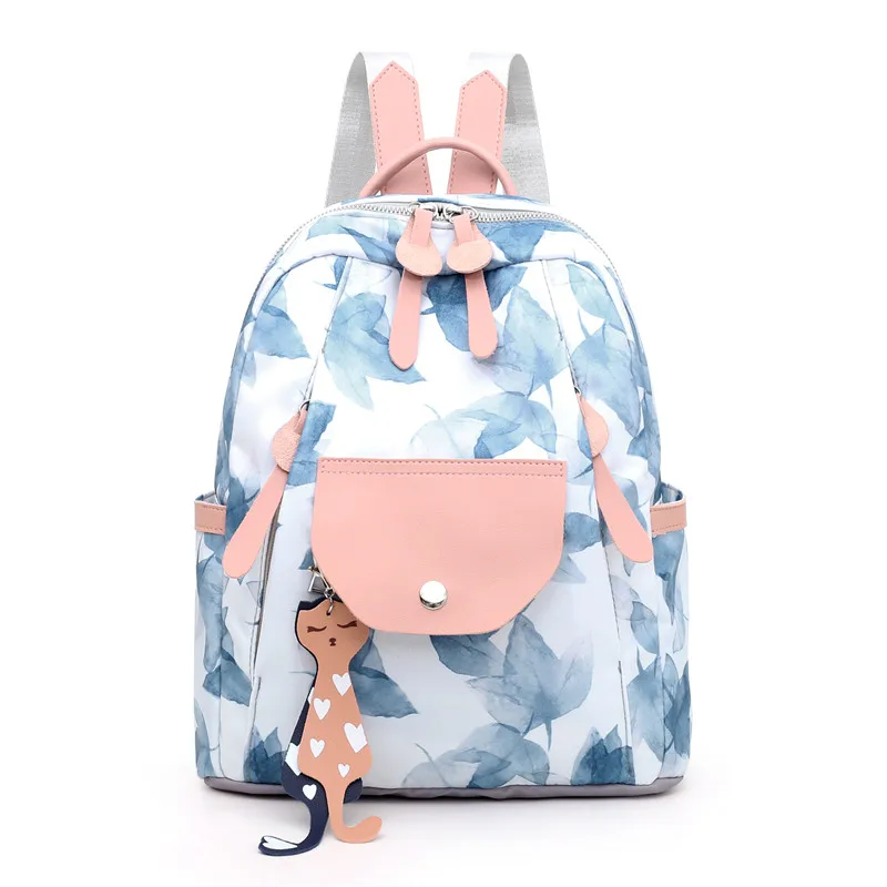 Women Backpack Flower Printing School Backpacks For Teenage Girls Nylon Bookbags Lady Daily Travel sac Shoulder Bags XA511H - Цвет: Light blue