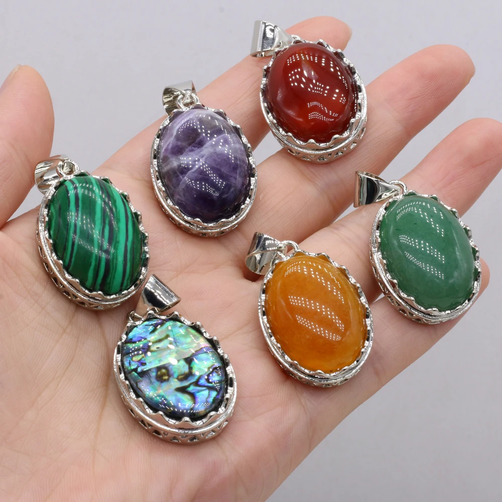 

1pcs Natural Egg Shape Amethysts /Green Aventurines Pendants for Jewelry Making DIY Earrings Necklace Gift Size 20x30mm