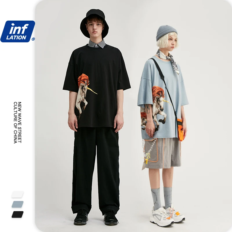 Мужская футболка с принтом животных INFLATION уличная большого размера для мальчиков