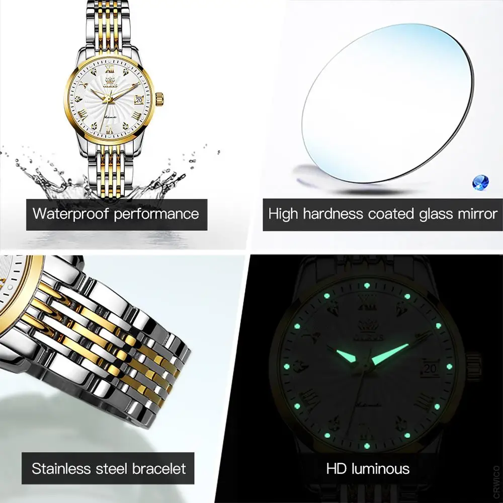 OLEVS Women Watches Mechanical Watch Luxury Stainless Steel Wristwatch Elegant Ladies Automatic Clock Watch Relogio Feminino enlarge