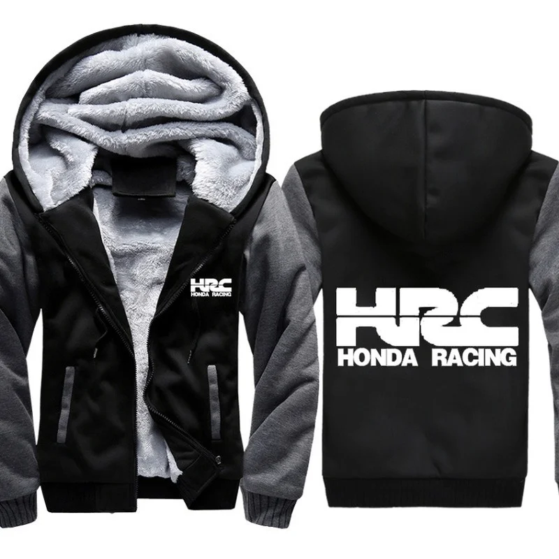 

Jacket Men HRC race motorcycle Car Logo Print Hoodies Thicken Hoodie Men Winter Warm Fleece cotton Zipper Camouflage Raglan Coat