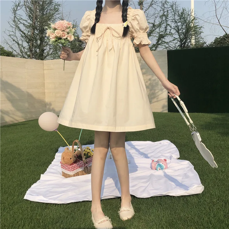Женское милое платье принцессы с короткими рукавами в стиле колледжа летнее для