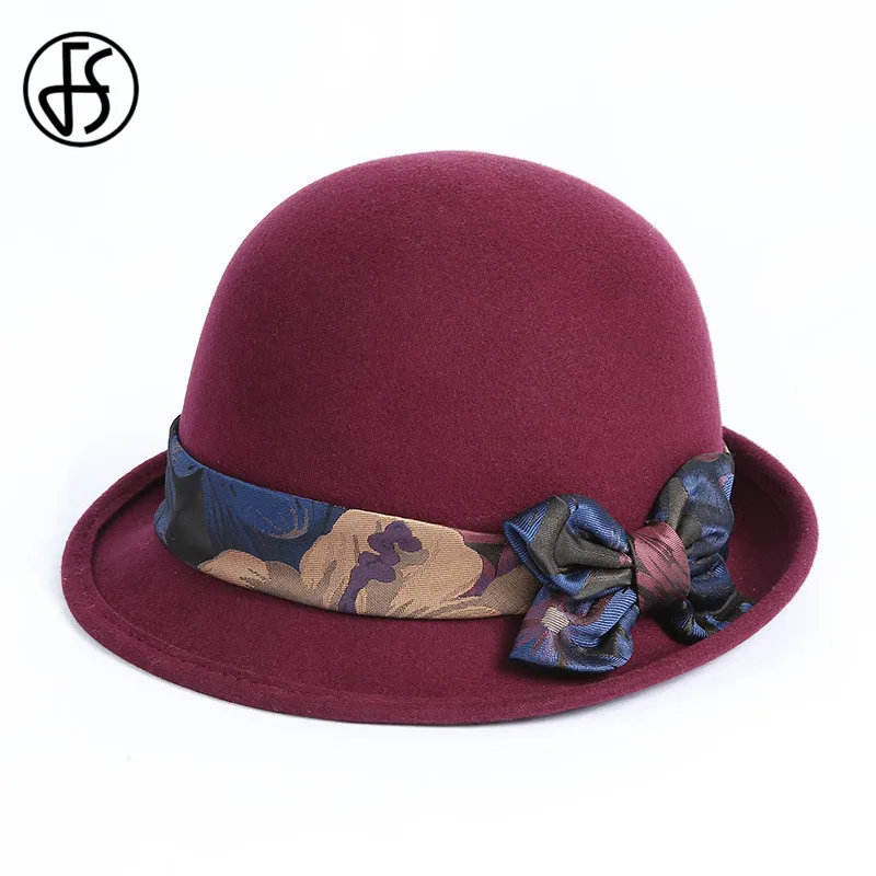 Женская винтажная фетровая шляпка Колокол FS шерстяная котелок с бантом мягкими