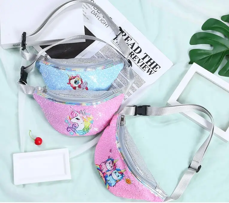 

2021 New Unicorn Fanny Pack Student Cartoon Sparkling Sporty Bag Mermaid Fashion Makeup Bag Pack