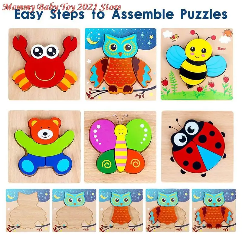 

Новые милые 3D деревянные головоломки, развивающие Мультяшные животные, раннее познание, интеллектуальная игра-головоломка для детей, игруш...