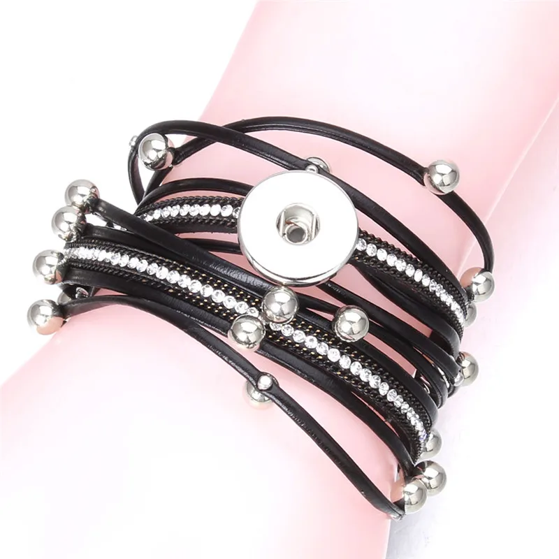 Женские многослойные браслеты с бусинами новые кожаные 18 мм кнопками и модного