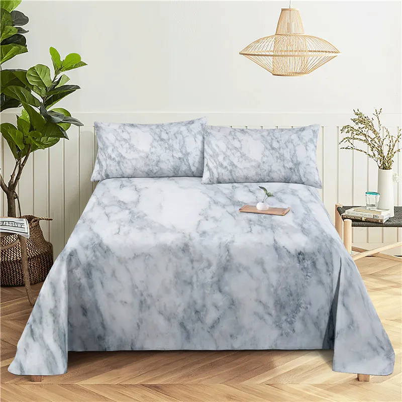 

Marble 0.9/1.2/1.5/1.8/2.0m Digital Printing Polyester Bed Flat Sheet With Pillowcase Print Bedding Set