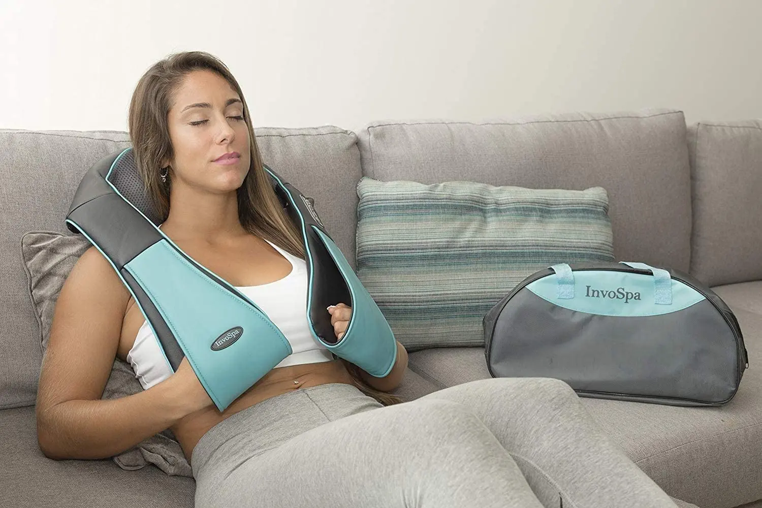 

Shiatsu Back shoulder Neck Massager Heat Deep Tissue 3D Kneading Pillow Massager for Neck, Back Shoulders Full Body Massage