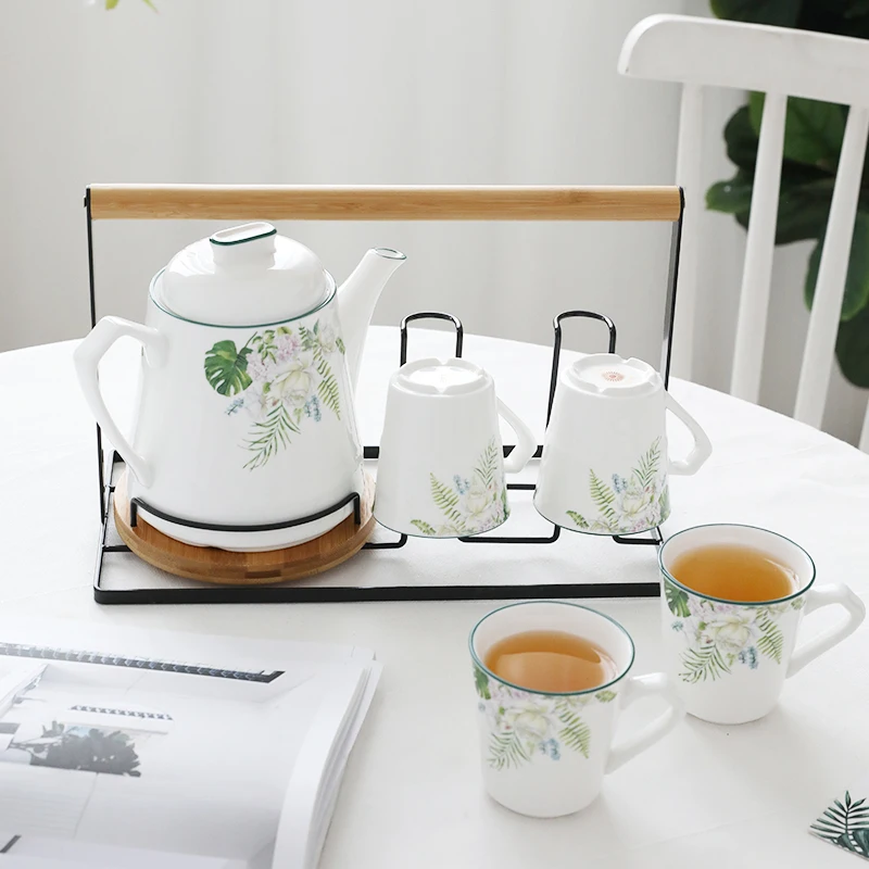 Juego De t&eacute; blanco, Taza De cer&aacute;mica europea, juego De t&eacute; De flores De la tarde, tetera De porcelana, Jogo De Xicaras, vajilla-0