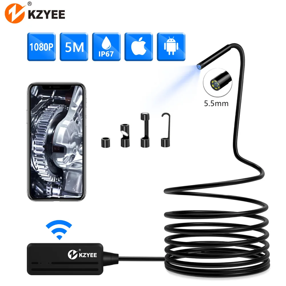 KZYEE HD1080p беспроводной Эндоскоп camara с 6 светодиодами WiFi 2 0 мегапикселей бороскоп