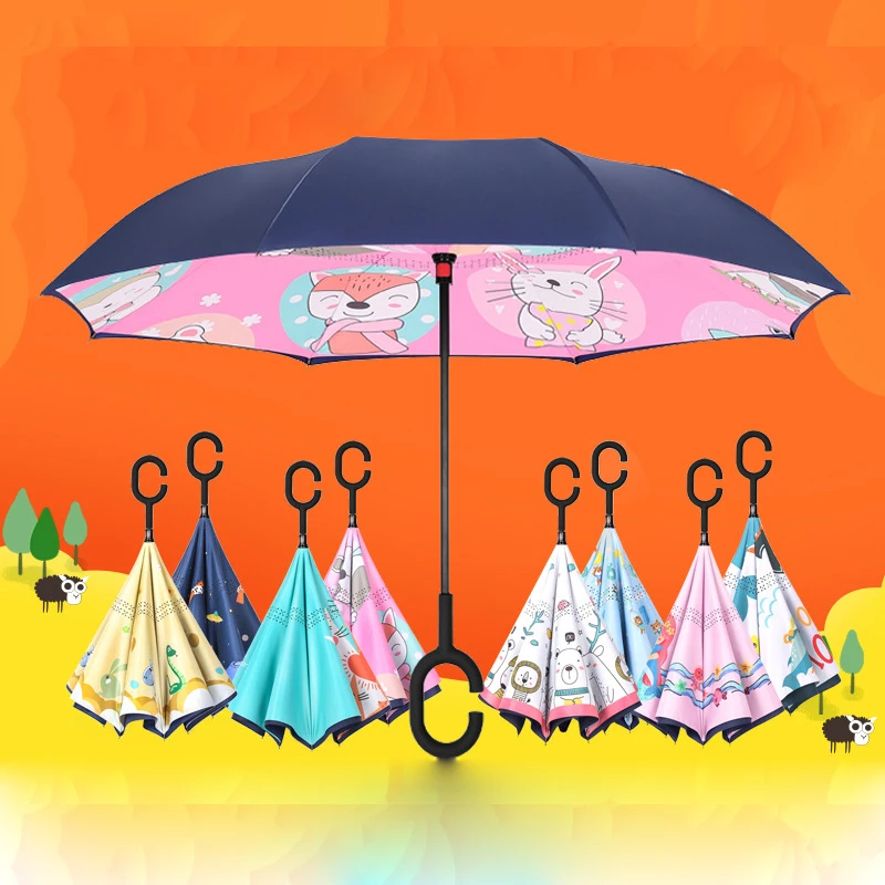 

Reverse Folding Umbrella Rain Women Cute Cartoon Children Double Inverted Umbrella animation modeling kids umbrella For girls