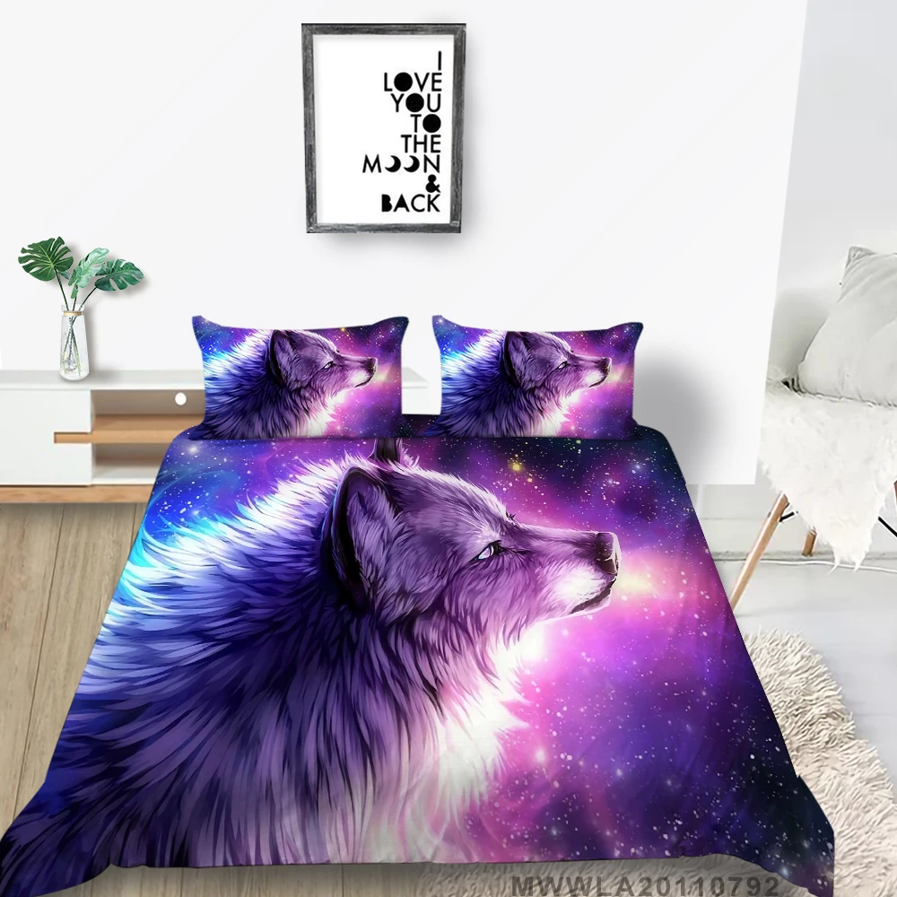 

Набор постельного белья таинственный волк Galaxy Fantasy 3D фиолетовый пододеяльник король двойной полный двойной односпальный Королевский краси...