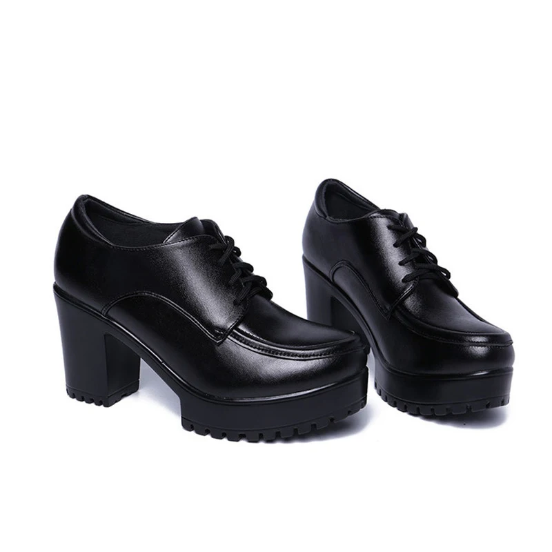 pu black TIMETANGPlus/Большие размеры 34-43, кожаные туфли-лодочки Туфли-оксфорды г. Осенне-зимние женские туфли на высоком каблуке и платформе - Цвет: pu black
