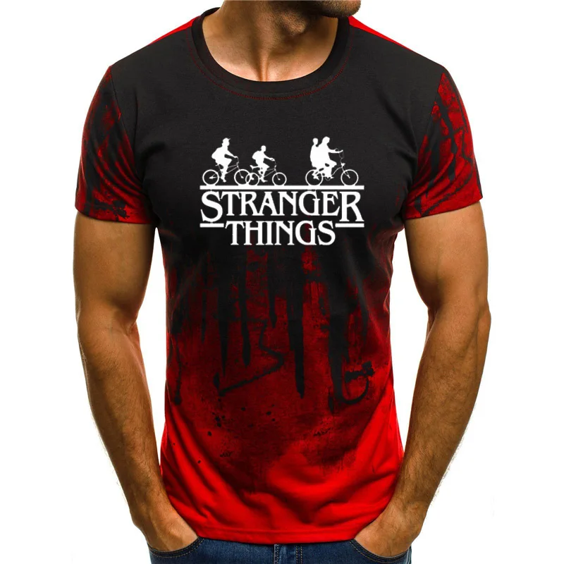 

Новинка 2021, Мужская футболка с 3D градиентом и принтом «очень странные дела»