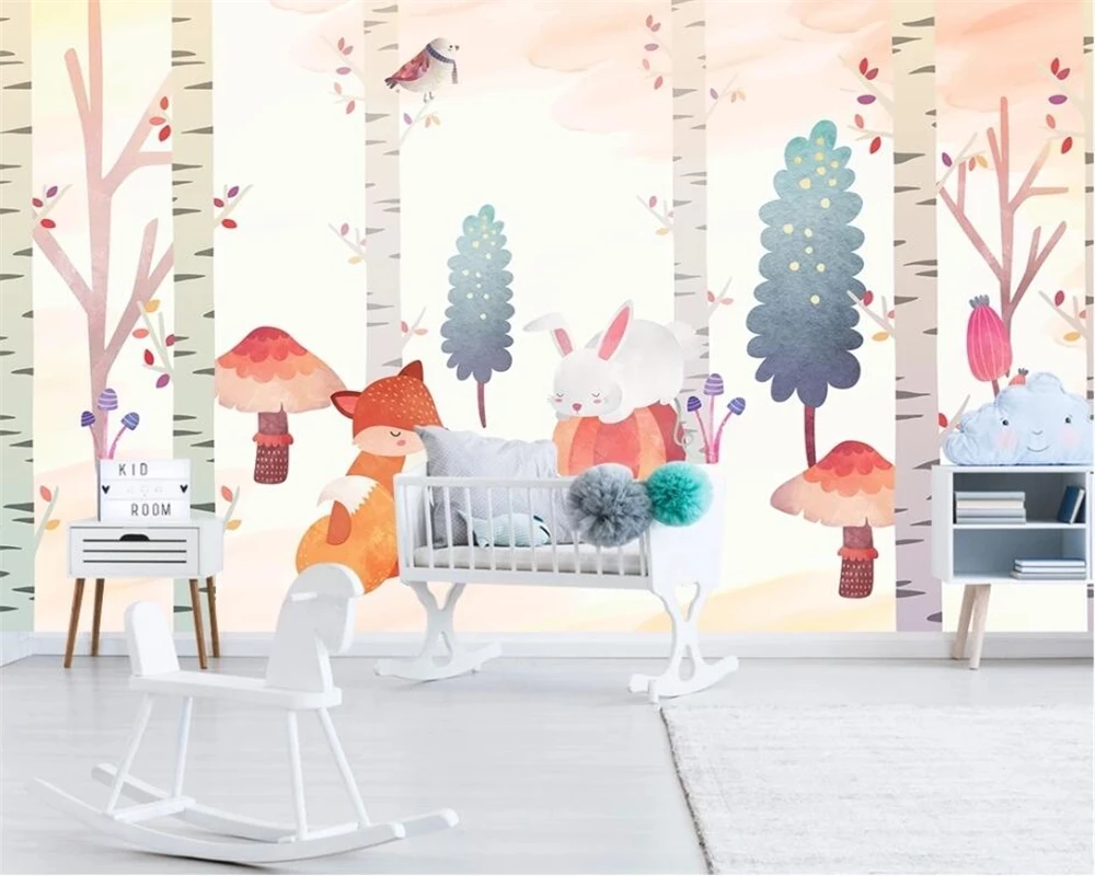 Обои для детей скандинавский горный пик звездное небо лес дети современный фон