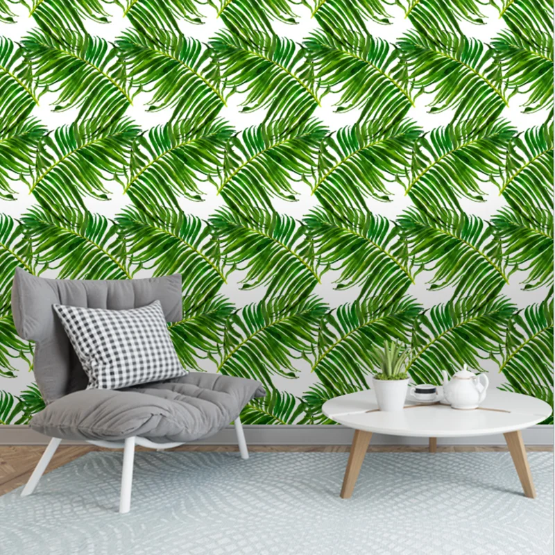 

PVC Self Adhesive Contact Paper Tropical Palm Peel And Stick Wallpaper Removable Green White Walpaper For Kidroom Home Decor