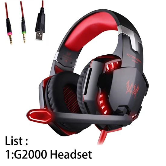 G2000 Red KOTION EACH G2000 G9000 игровые лучшие наушники с глубокими басами, стереогарнитура для ПК, для компьютерных игр, наушники с микрофоном, светодиодный свет - Цвет: G2000 Red
