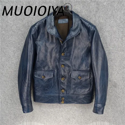 

MUOIOYIA Genuine Old Cowhide Leather Jacket Men Clothing Autumn 2022 Coat Blue Men's Clothes Vintage Jackets Ropa Hombre LXR521
