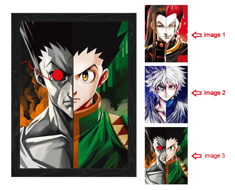 Охотник х 3D Lenticular печать аниме постер тройной переход Hisoka/Killua/GON Lenticurlar флип