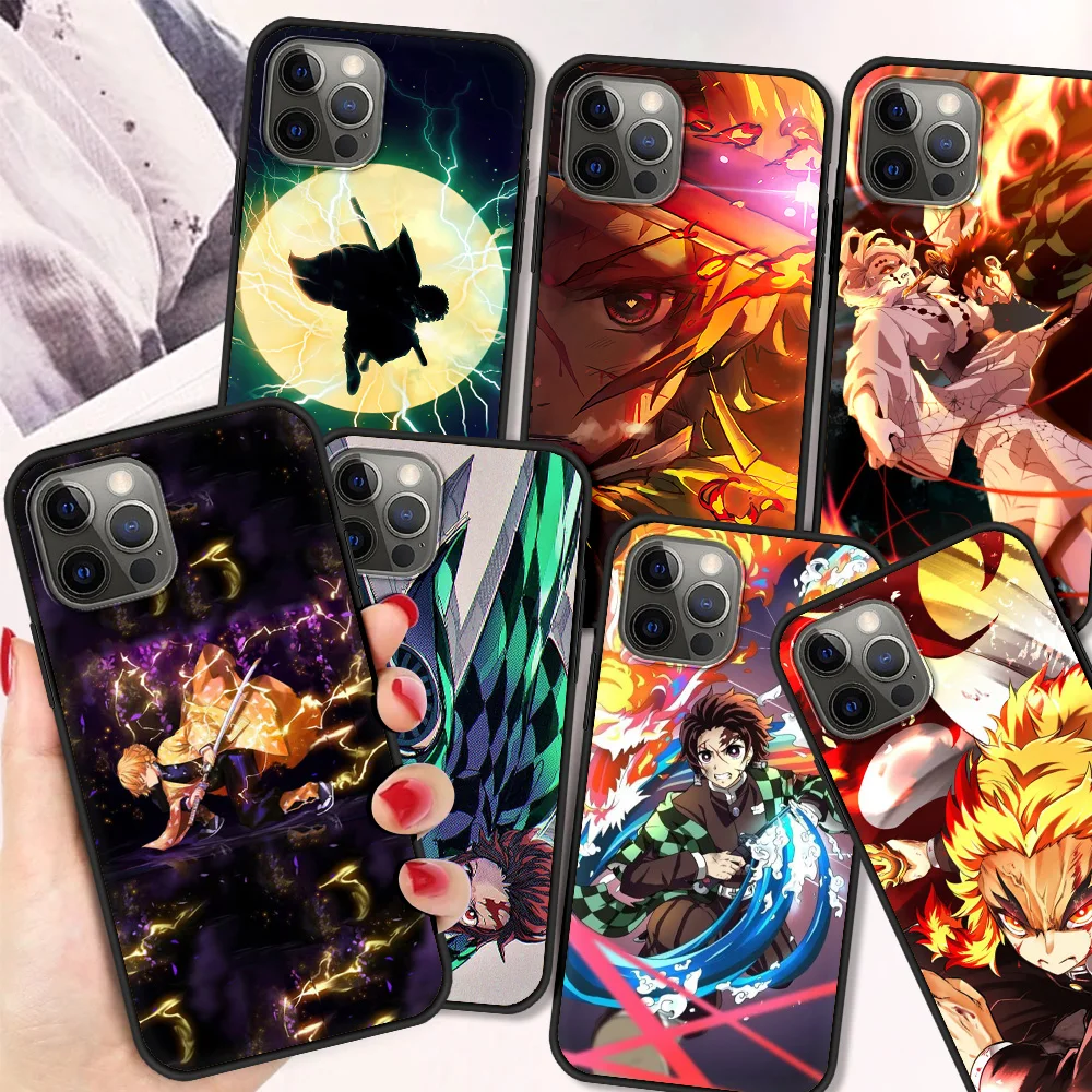 

Kimetsu No Yaiba Shockproof Case For iPhone 13 12 11 Pro Max 8 7 Plus Fundas Black Soft Cover For iPhone X XS Max XR Shell Bag