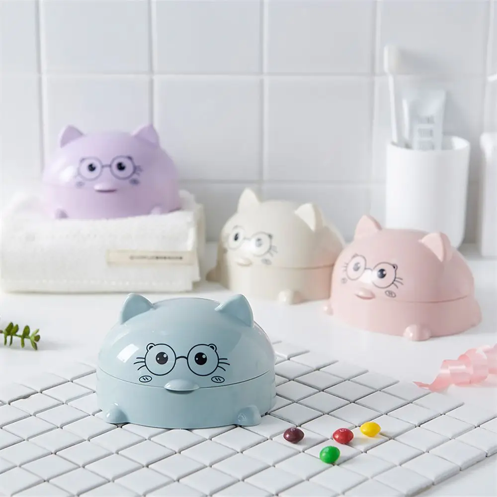 

Plastic Cartoon Cat Soap Dish With Cover Soap Box Holder Case Cute Bathroom Storage Cleaning Bathroom Suppy Household Products