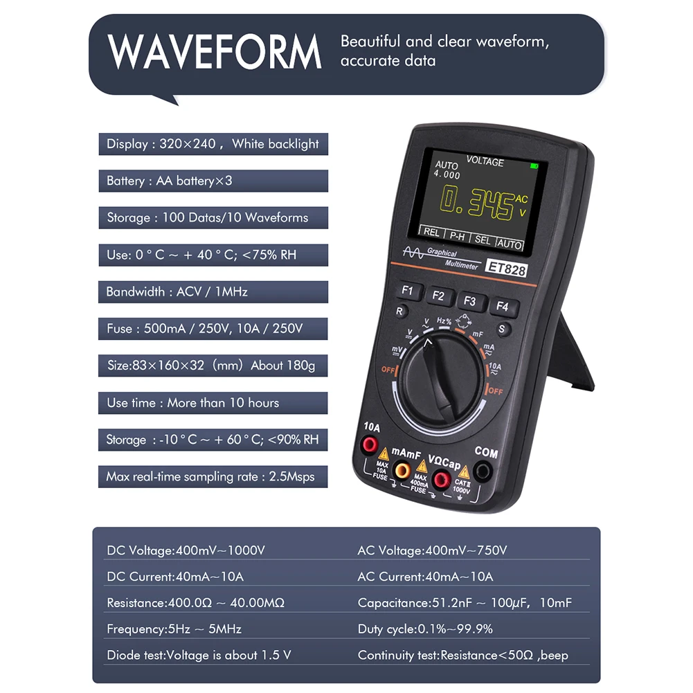 Handheld 2 in 1 ET828 High Definition Intelligent Digital Oscilloscope Multimeter 1MHZ Bandwidth 2.5MSPS Sampling Rate | Инструменты