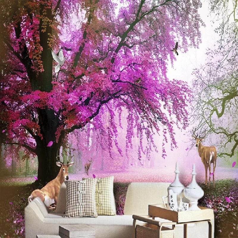 

Dropship Photo Wallpaper 3D Stereo Purple Forest Large Wallpaper Mural TV Background Bedroom Pvc Wallpaper Jungle Wallpaper