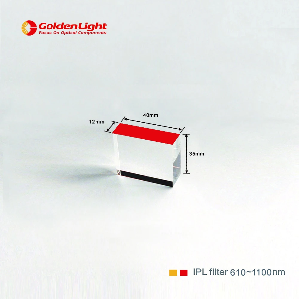 

Размер: 40*12*35 мм, сторона покрытия: 40*12 мм, фильтр Saphire-IPL для эстетического лазерного устройства/Длина волны: 610 нм ~ 1200 нм