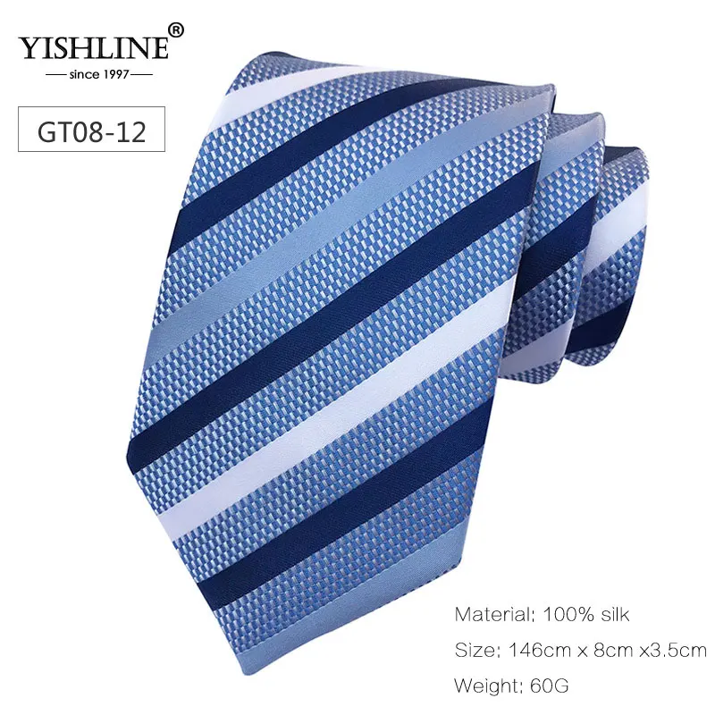 GT08-12 YISHLINE, новинка, 8 см, мужской галстук, шелковые галстуки, в полоску, синий, розовый, мужские свадебные галстуки, галстуки для жениха, галстук, Осень-зима, 20 стилей - Цвет: GT08-12