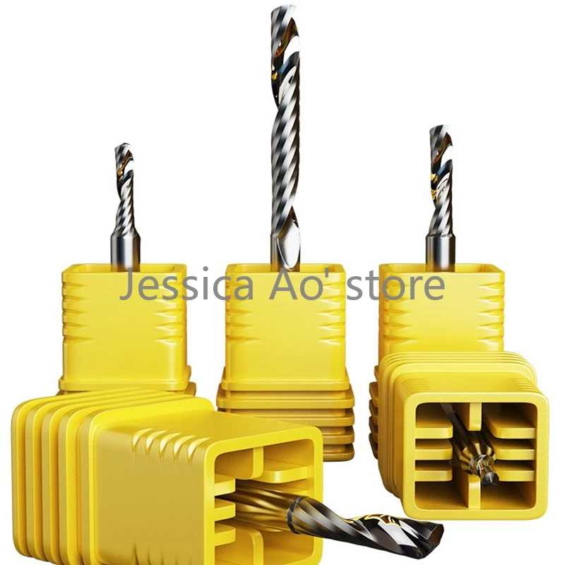 

2 шт. цельнокроеная спиральная фреза ПВХ акриловый щит резка гравировальный станок с ЧПУ резьба по дереву Биты Сверла CNC мини-мельница