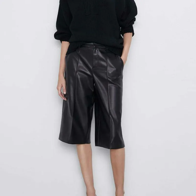 Винтажные байкерские повседневные шорты из искусственной кожи женские модные