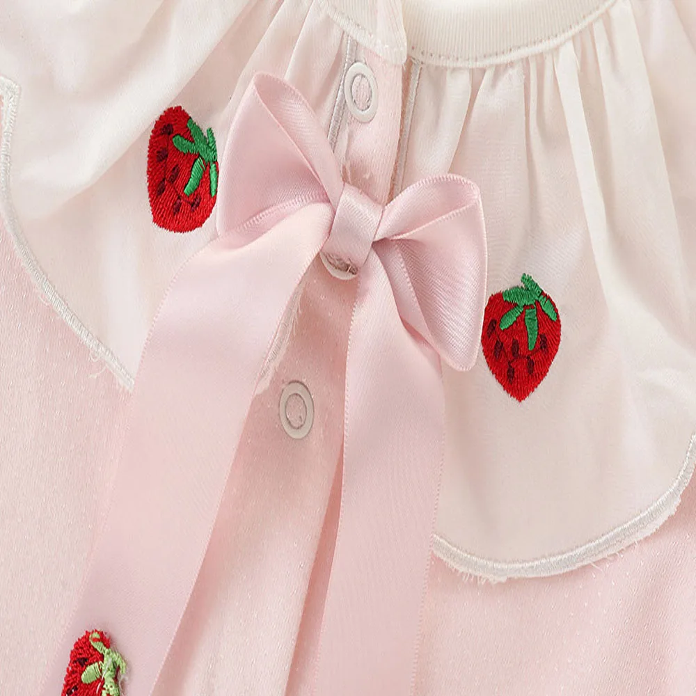 

2021 Baby Clothes Spring and Autumn New Pink Romper Girl Baby Cotton Long-Sleeved Cute Strawberry Climbing Romper + Hat