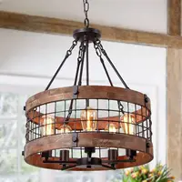Ganeed Farmhouse Round Wood Chandeliers for Dining Rooms 5-Light Drum Kitchen Island Lighting Fixture Chandeliers