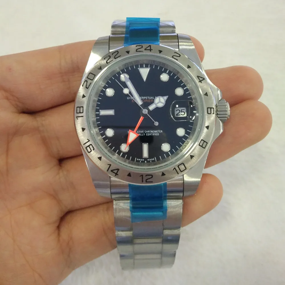 Модные спортивные часы Explorer II с черным циферблатом из нержавеющей стали мужские