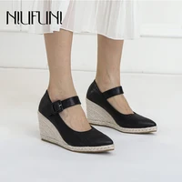niufuni platform wedge sandals rattan grass woven women shoes summer mary jane shoes buckle velcro bling leather pointed slip on