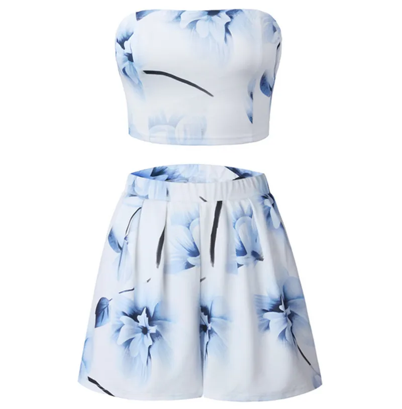 Модный женский сексуальный комплект из 2 предметов укороченный топ с цветочным