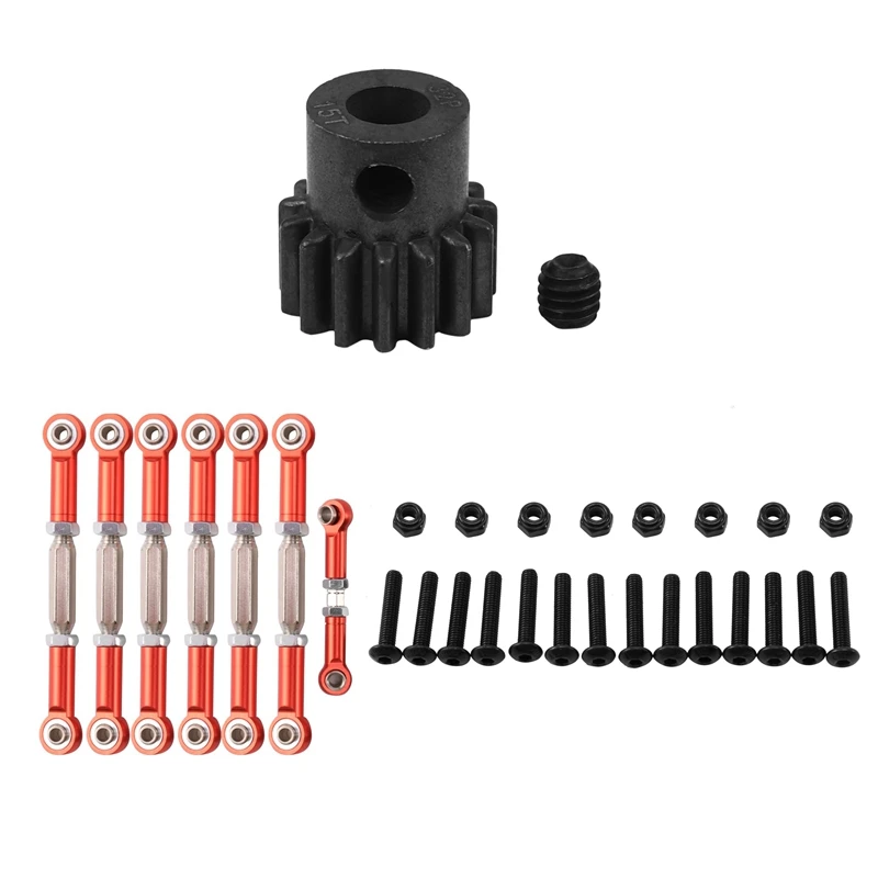 

32P Steel Metal Spur Gear Motor Pinion Gears with 7PCS Adjustable Metal Pull Rod Link Rod Linkage