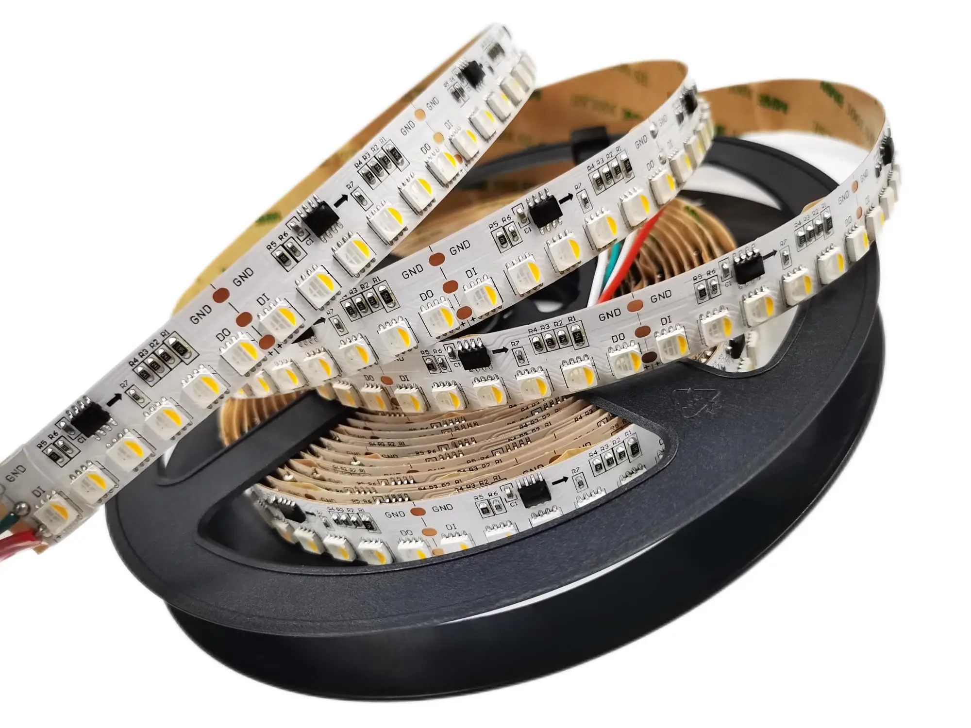 Цифровая полоса SPI WS2814 SMD5050RGBW, 24 В постоянного тока, 120/144 светодиодов/м, 20/24 пикс./м, белая печатная плата; 6 светодиодов в один пиксель