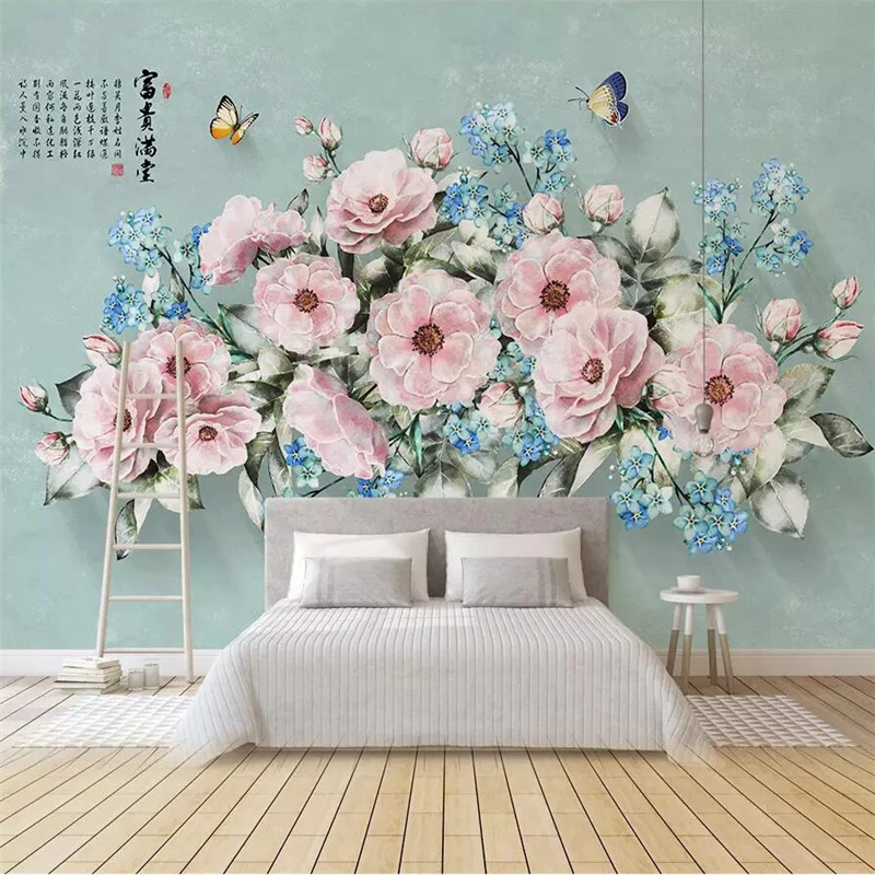 

Drop Shipping Customized Large Wallpaper HD Hand-painted Rich Full House Floral Butterfly Background Wall Painting 3d Wallpaper