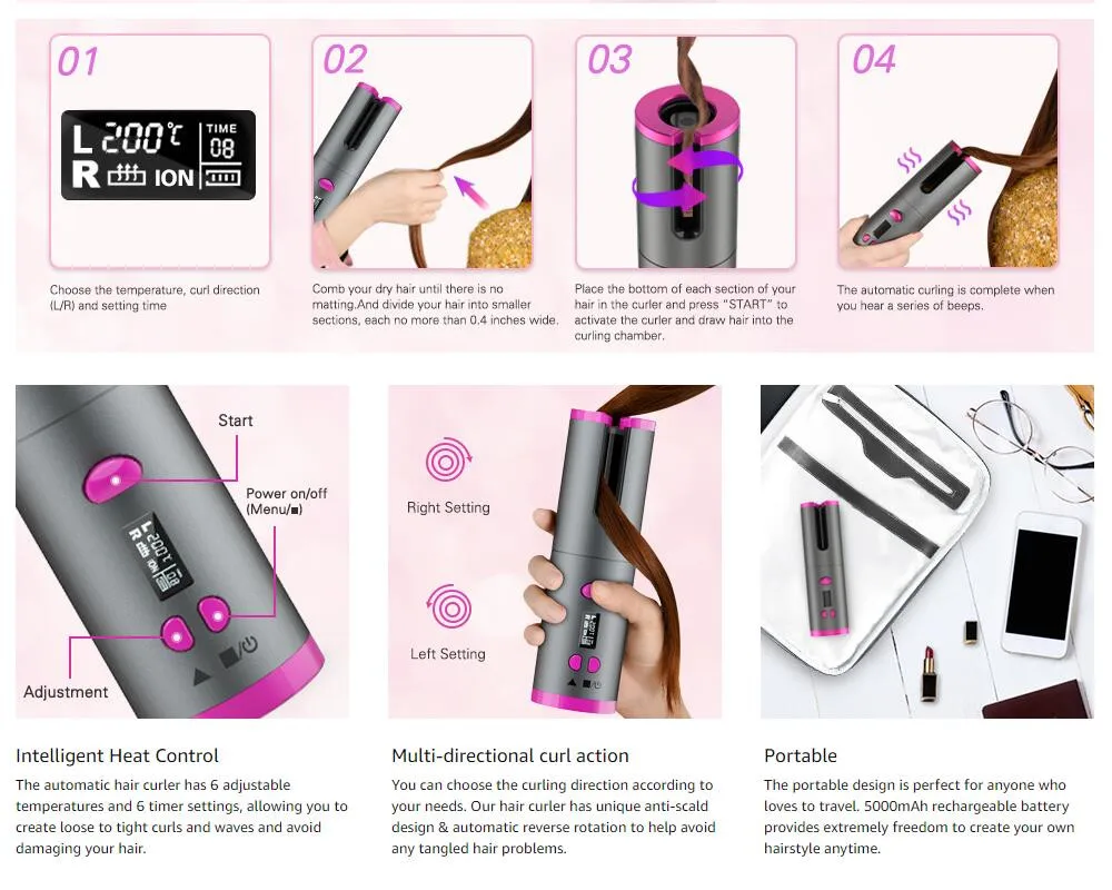 Auto Hair Curlers Waves Intelligent Cordless Automatic Curler Roller Rechargeable Wand Curling Iron For Tools | Красота и здоровье
