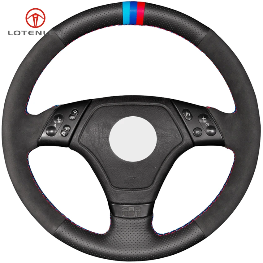 

LQTENLEO Black Genuine Leather Suede Car Steering Wheel Cover for BMW 3 Series E36 1996-2000 E46 1998-2000 Z3 E36/7 1995-1999