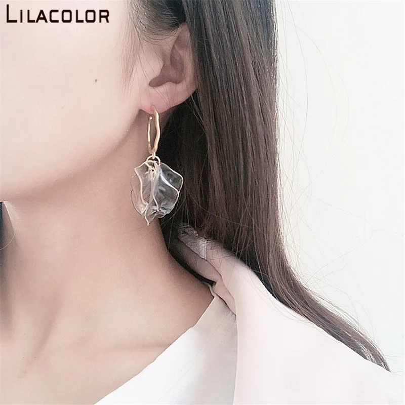 Цветочные прозрачные женские Висячие серьги круглые неправильной формы