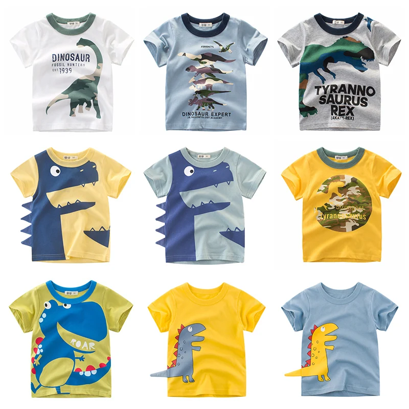 

T Shirt Dinosaur Boys Girls Kids Children Tops Cotton Clothing Print Short Sleeves Summer Clothes Cartoon Toddler Tee for 2-8 Y