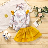 baby climbing suit set round neck ruffle long sleeve briefs baby bodysuitssolid color puffy skirt for baby girls aged0 18months