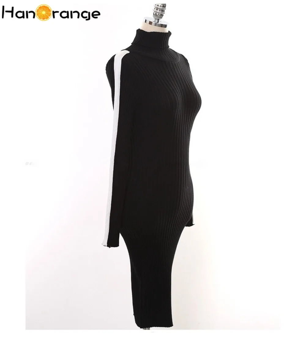 Водолазка трикотажное платье лоскутное белое Полосатое с длинным рукавом 2020